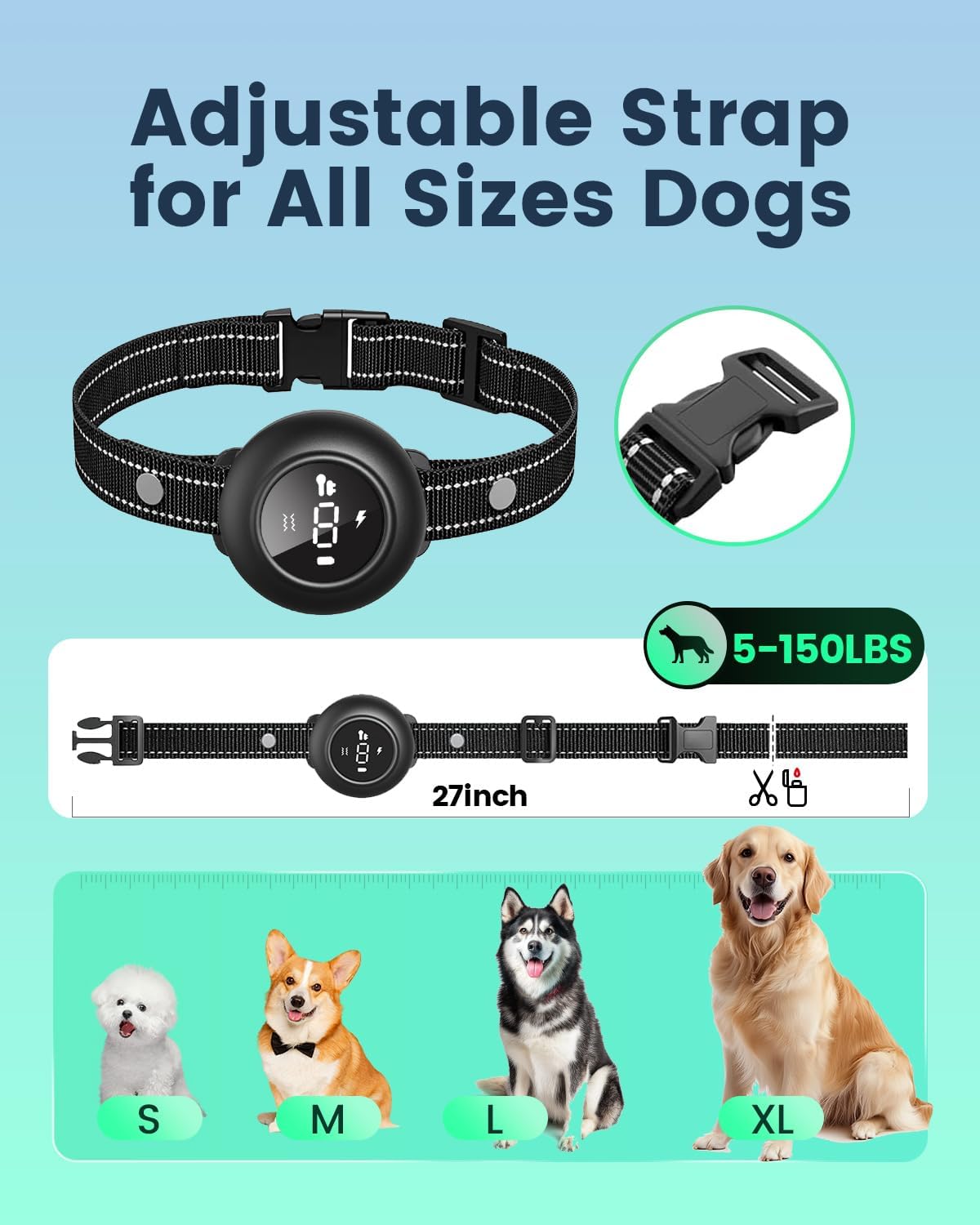 2-in-1 Dog Training Collar with Remote,Smart Anti Barking Device for Dog,Waterproof Dog Collar with 5 Adjustable Sensitivity for All Breeds,Rechargeable