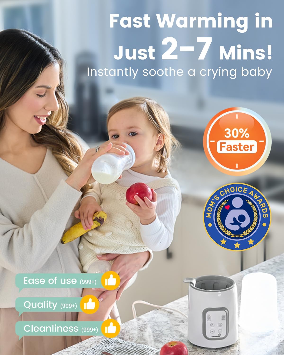Bottle Warmer, GROWNSY 8-in-1 Fast Baby bottle Warmer with Timer LCD Display Accurate Temperature Control for Breastmilk or Formula
