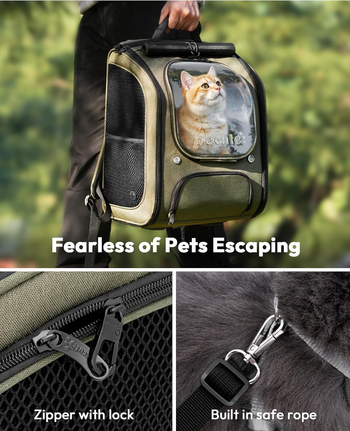 Pecute Bubble Cat Backpack, Large Space Cat Backpack Carrier with Breathable Mesh, Cat Carrier with Space Capsule Clear Bubble Window for Kitten and Puppy, Used in Travel Hiking Walking Outdoor,Green