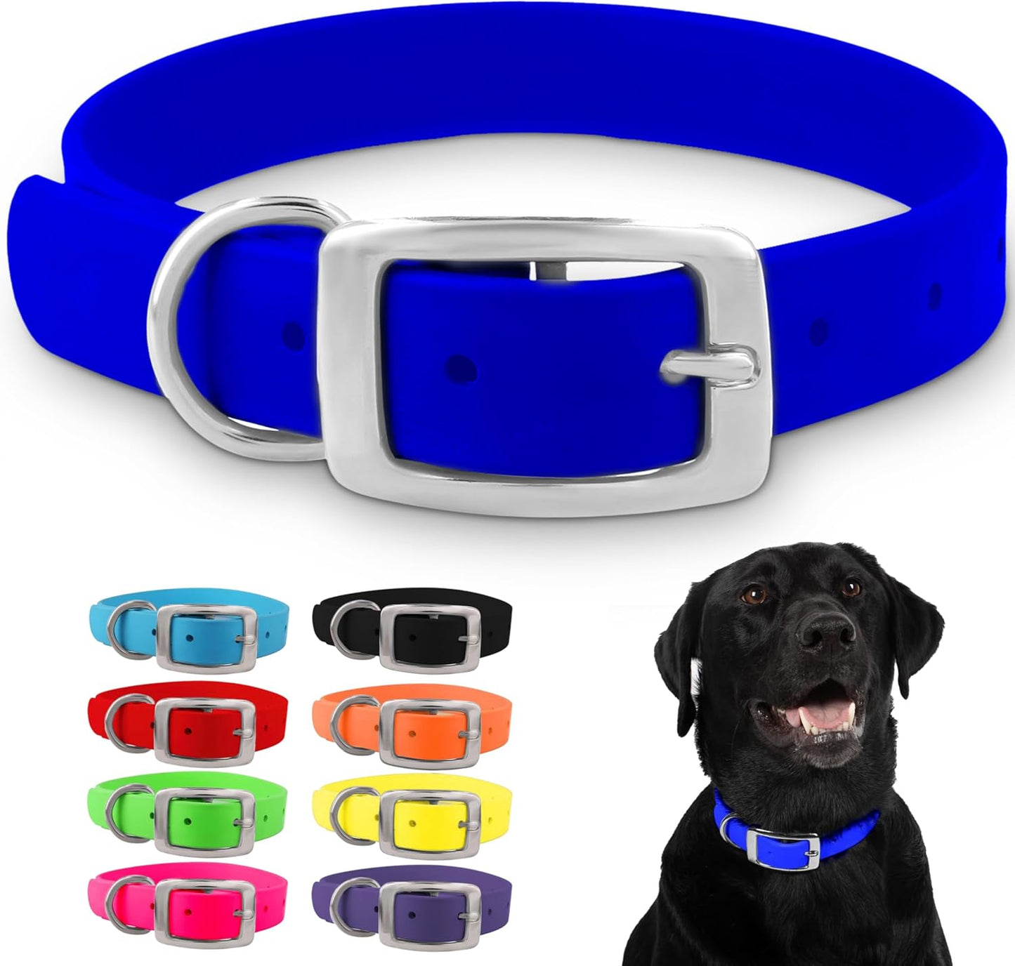 Regal Dog Products Large Pink Waterproof Dog Collar with Heavy Duty Double Buckle & D Ring | Vinyl Coated, Custom Fit, Adjustable Biothane Dog Collar | Chew Resistant Waterproof Collar for Dogs