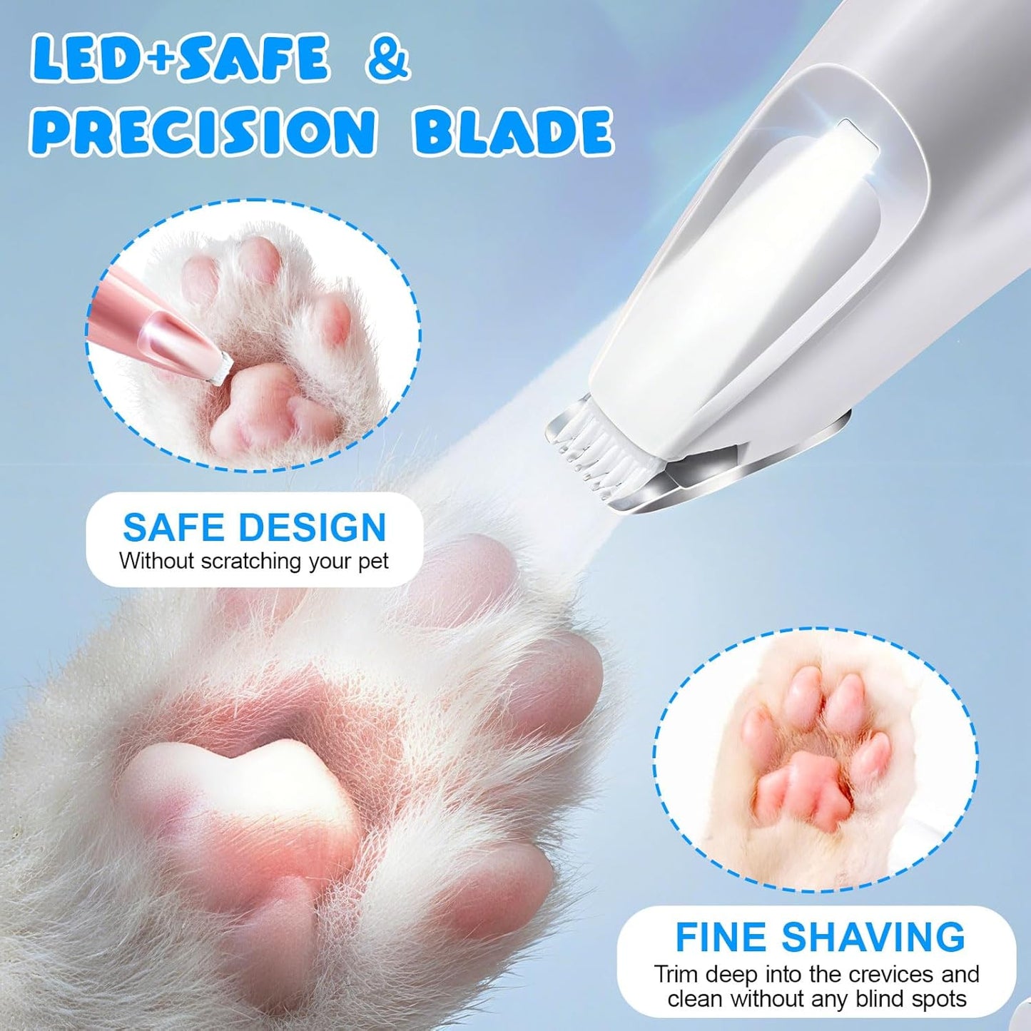 DoggyKings Pet Paw Trimmer 2Pack, 3 in 1 Electric Dog Trimmer, Rechargeable Waterproof with LED Light for Trimming Dog's Hair Around Paws, Eyes Ears Face Feet, with Nail Clippers, Grooming Brush