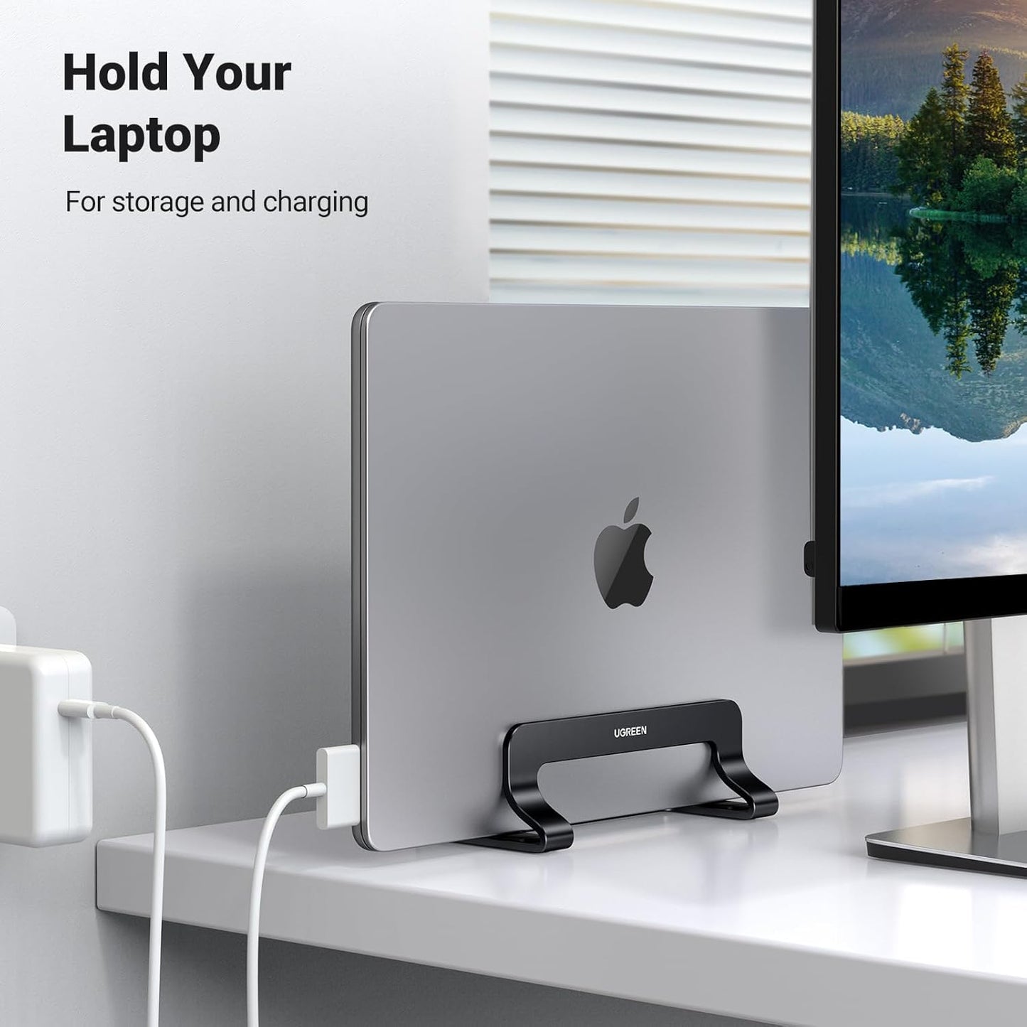 UGREEN Vertical Laptop Stand Holder Mount for Desk, Riser Adjustable Aluminum Compatible with MacBook Pro Air, Ideapad, Surface Book, Chromebook Up to 15.6inch, Grey