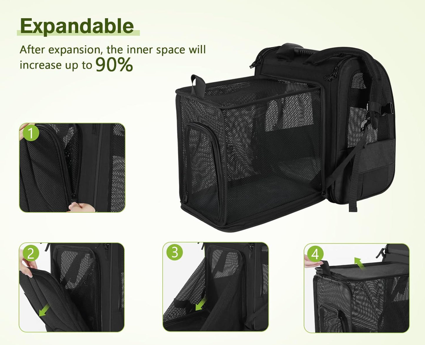 Pecute Pet Carrier Backpack, Dog Carrier Backpack Expandable with Breathable Mesh for Pets <6kg, Pet Backpack Carrier for Hiking Travel Camping Outdoor