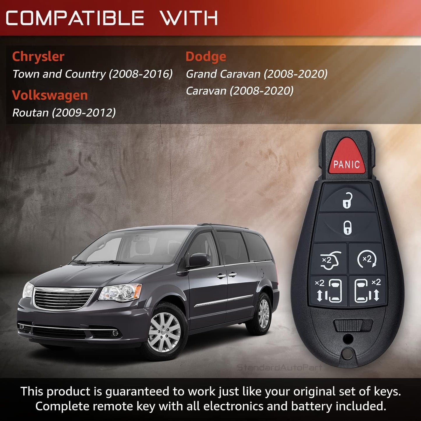 StandardAutoPart Premium Replacement Car Keyless Entry Remote for Grand Caravan Journey Durango Ram Town and Country 300 M3N5WY783X IYZ-C01C (2 Button)