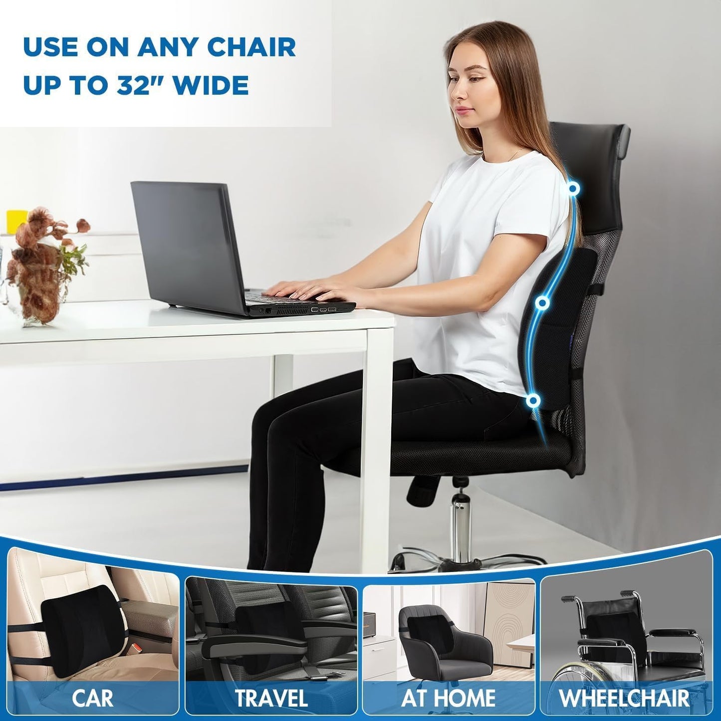 Gel Lumbar Support for Office Chair Back Support for Lower Back Pain Relief Cooling Chair Back Support Cushion Improves Posture Back Rest Memory Foam Back Support Pillow for Gaming Chair, Driving Seat