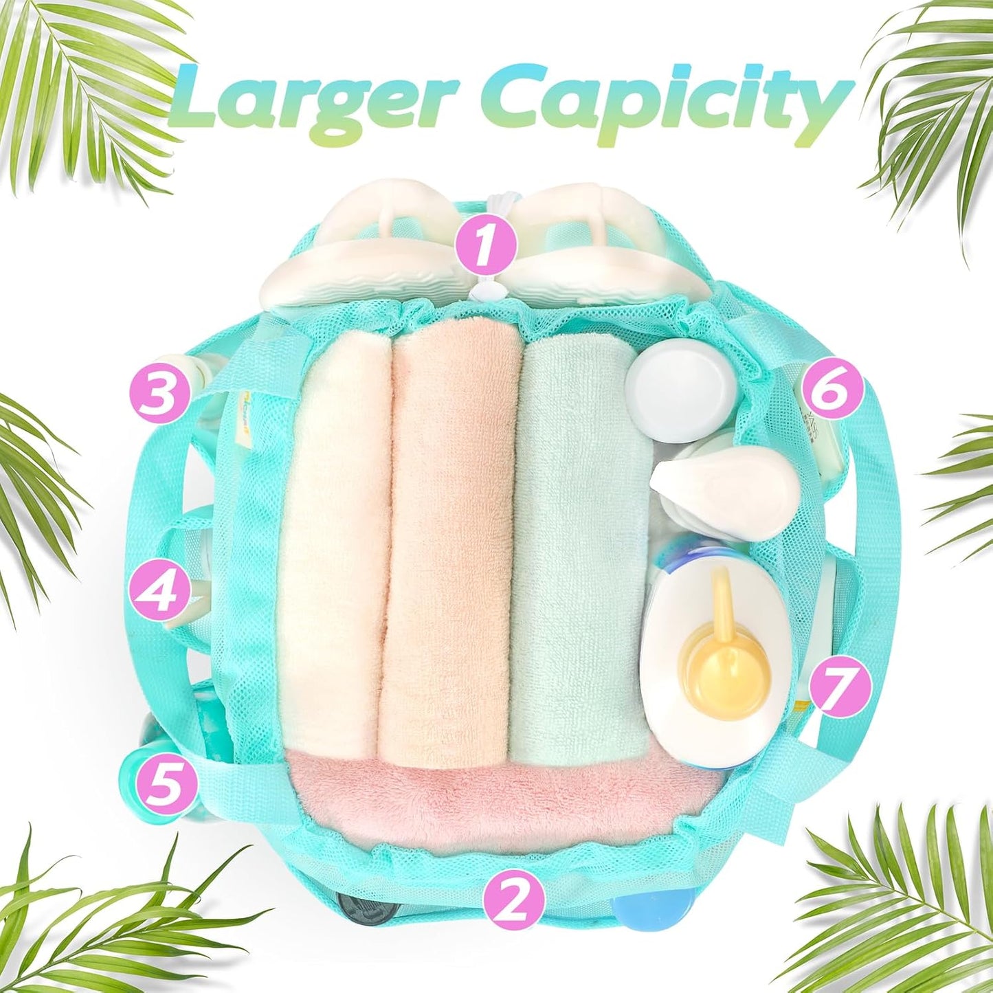 famichan Mesh Shower Caddy Portable, Dorm Room Essentials for College Students, Large Capacity with 8 Pockets Shower Bag for Camping,Swimming,Gym,Travel