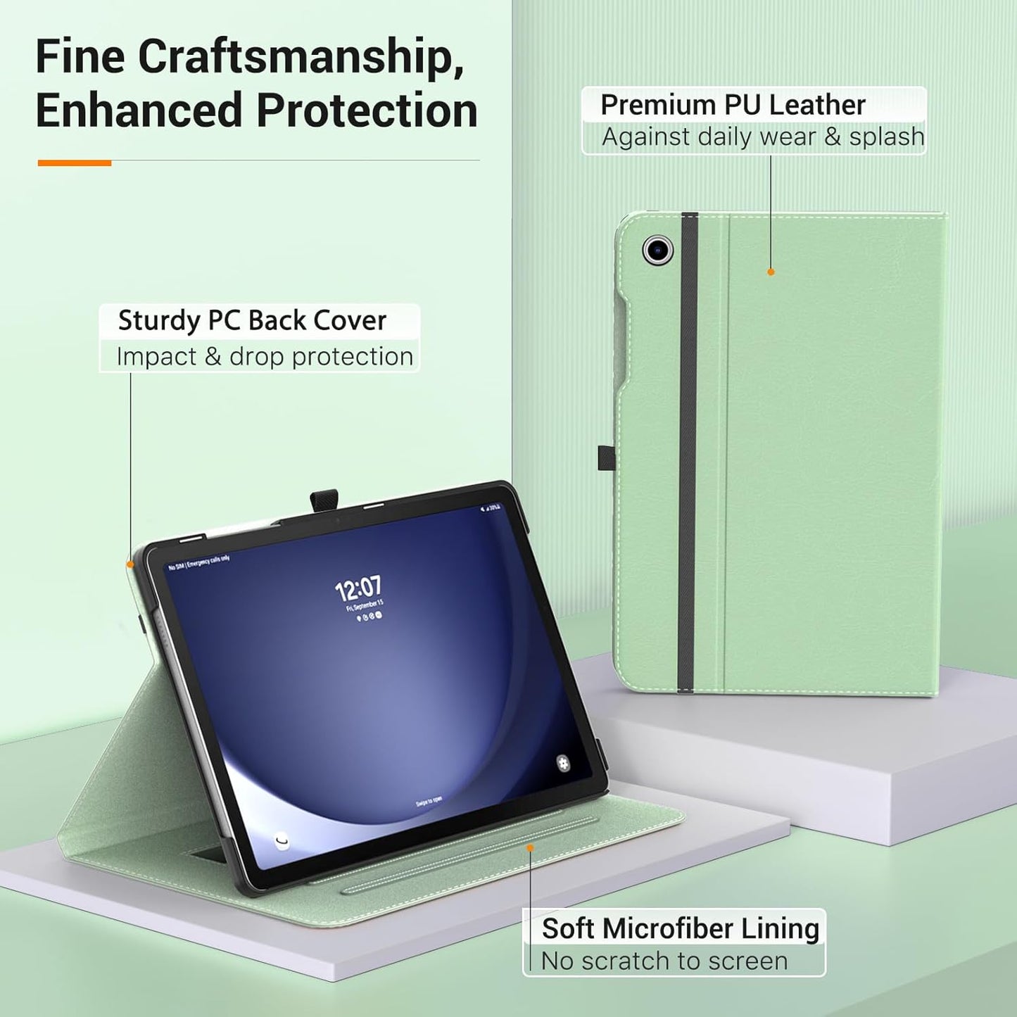 MoKo Case for Samsung Galaxy Tab A9 Plus 11" 2023 (SM-X210/SM-X216/SM-X218), PU Leather Multi-Angle Viewing Folding Stand Cover Case with Hand Strap, Front Pocket, Auto Wake/Sleep, Denim Blue & Brown