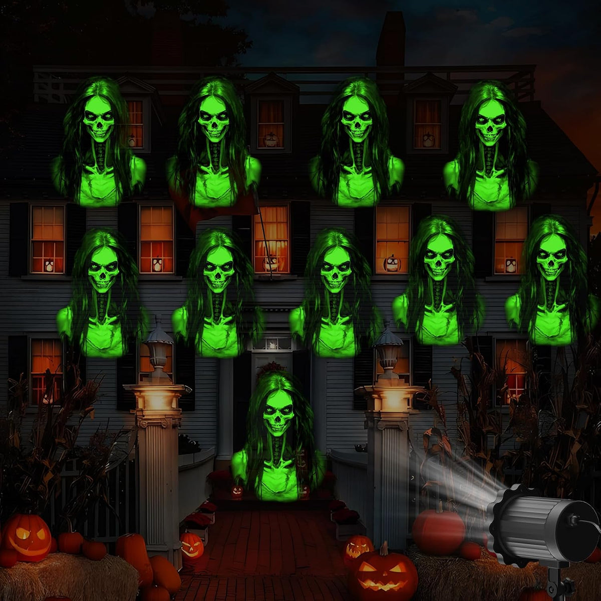 Halloween Projector Lights Outdoor,3D Dynamic Skull Ghost Decorations Light,Clearer Skull HD Patterns,Night Light for Home Window Wall Halloween Decor
