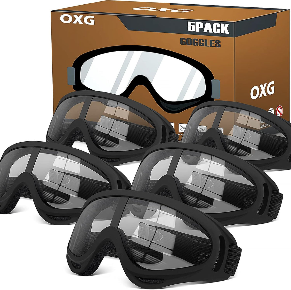 OXG 5 Pack Motorcycle Goggles Ski goggles, Dirt Bike ATV Goggles Anti-UV Riding Safety Glasses for Men Women, Dirt Bike Accessories (Clear Lense) - PuriLite