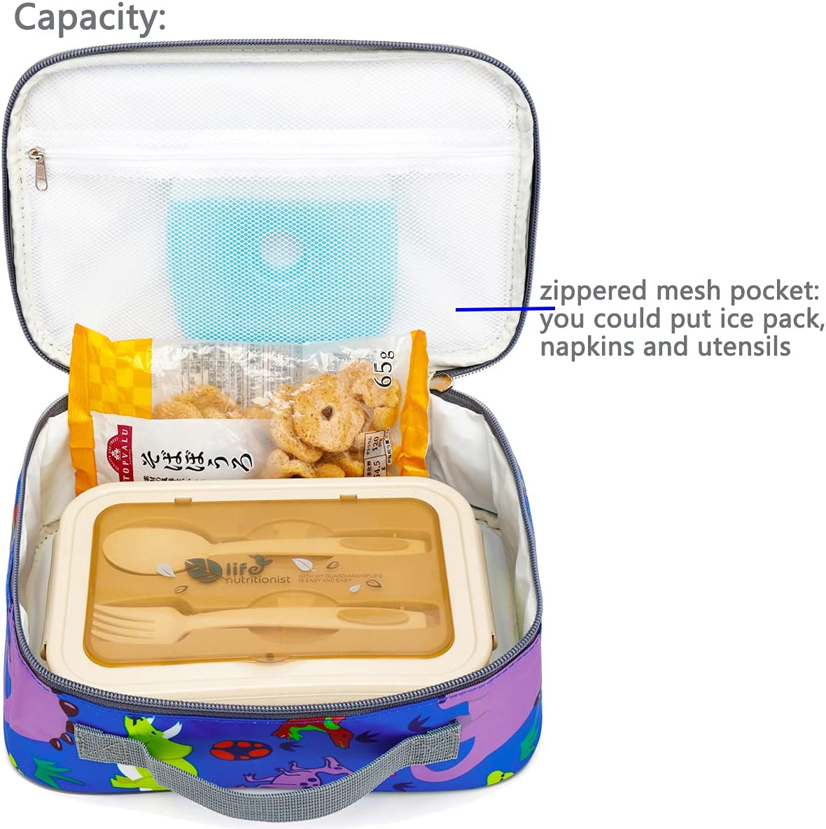 FlowFly Kids Lunch Box Insulated Soft Bag Mini Cooler Back to School Thermal Meal Tote Kit for Girls, Boys, Black