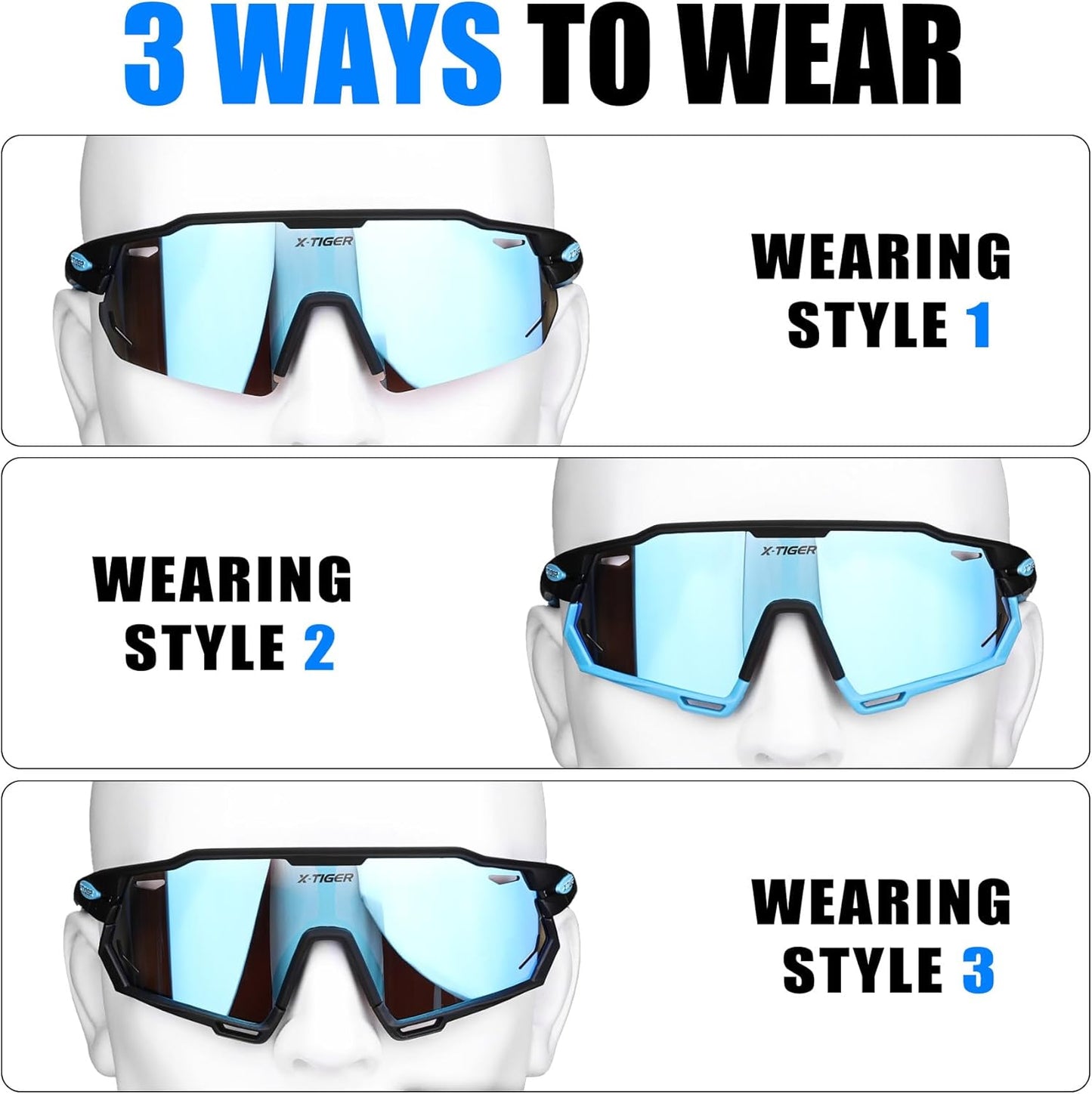 X-TIGER Polarized Cycling Glasses with 5 Interchangeable Lenses,MTB Biking Baseball Running Sports Sunglasses for Men Women