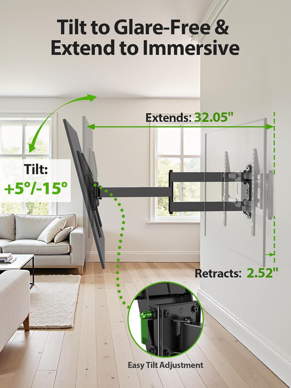 USX MOUNT Full Motion Long Arm TV Wall Mount for Most 37-80 Inch TVs up to 100 Lbs, Smooth Motion Swivel and Tilt TV Bracket, 32.05 Inch Extension, Max VESA 600x400mm, Perfect for Corner, XML930