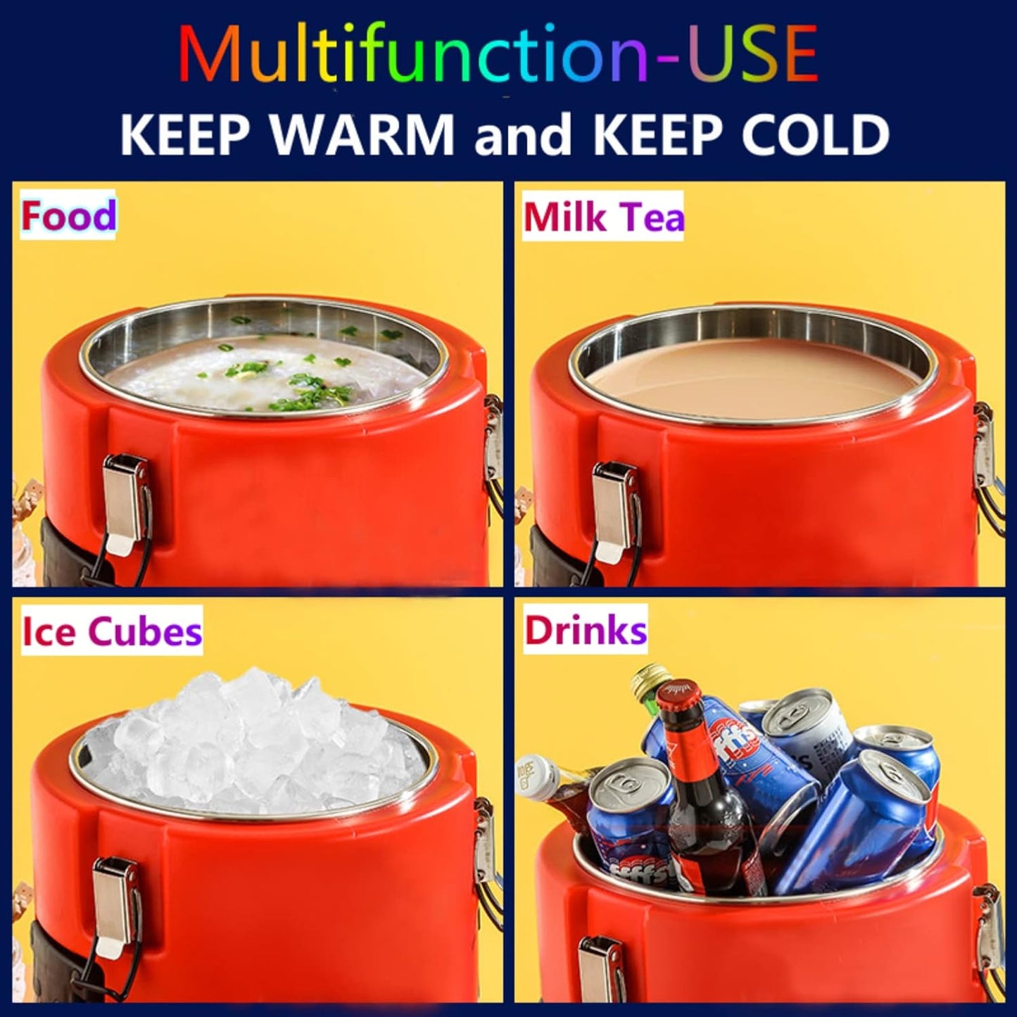Insulated Soup Pan Carrier Portable Commercial Hot -Cold Hot Box Food Warmer Large Insulation Barrel Cooler Carrier Stainless Steel Lining with Dust Cover 15Quarts(3.75gal)