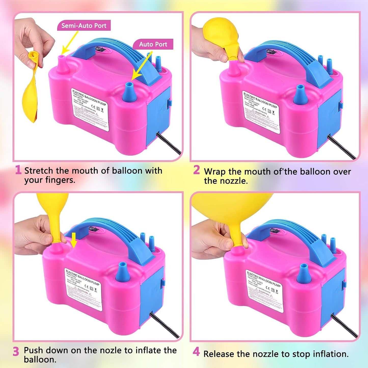 Electric Balloon Pump,Balloon Inflator, Dual Nozzle Electric Air Pump,Balloon Pump Balloons Blower 110V 600W for Party Decoration with Gifts:2 Balloon Tying Tools (Rose red)