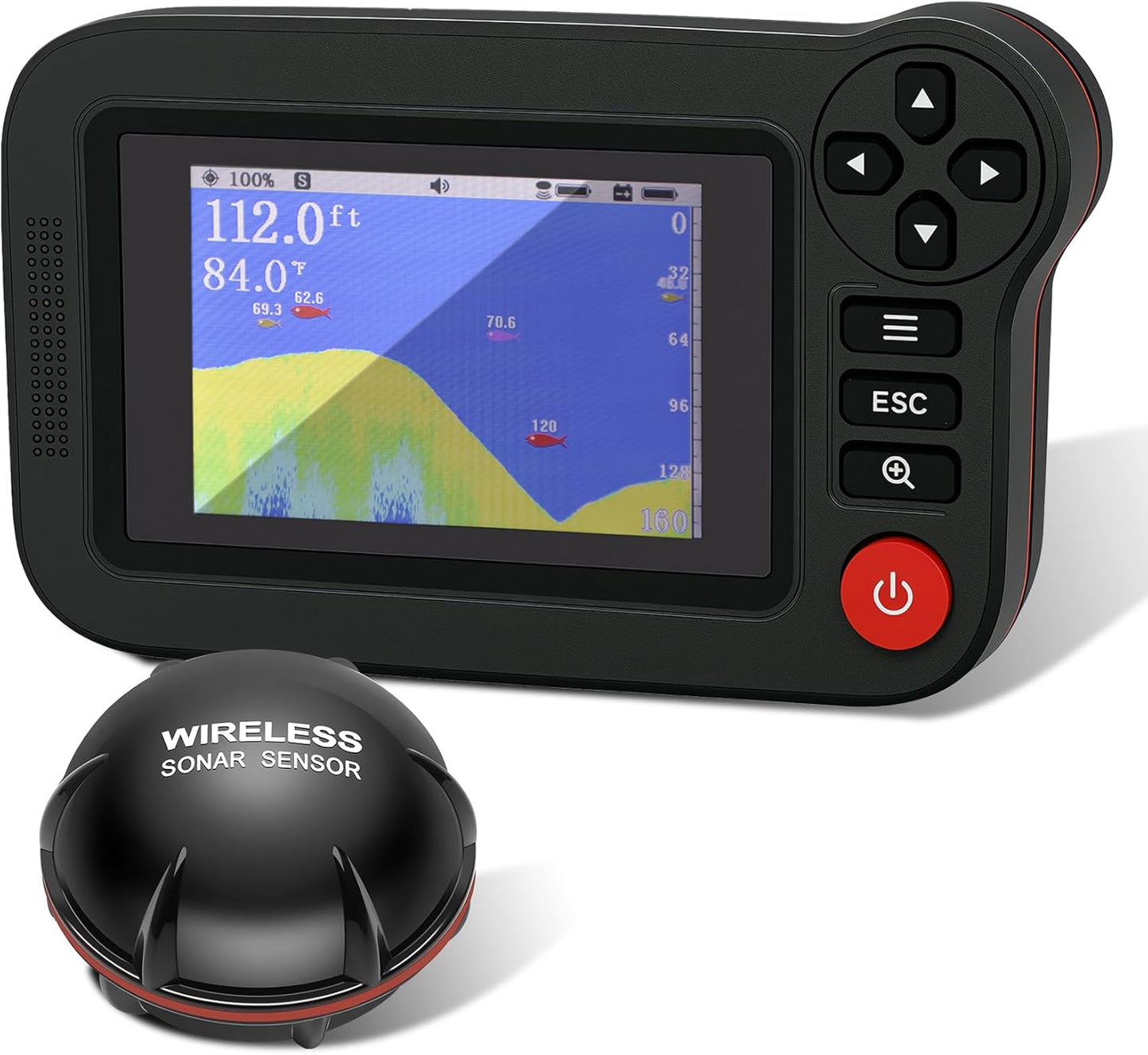 Portable Sonar Fish Finder, Rechargeable Castable Wireless Fish Finders, Kayak Fishfinder with 105° Beam Angle and TFT LCD Display, 2.6-164 FT of Boat Depth Finder for Shore, Sea & Ice Fishing