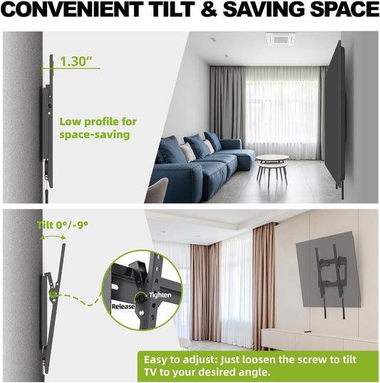USX MOUNT Tilting TV Wall Mount Low Profile for Most 26-60" LED, LCD, OLED, Plasma Flat Screen TVs, TV Wall Mount with Max VESA 400x400mm up to 99lbs, Wall Mount TV Bracket Fits 8” 16" Studs - PuriLite