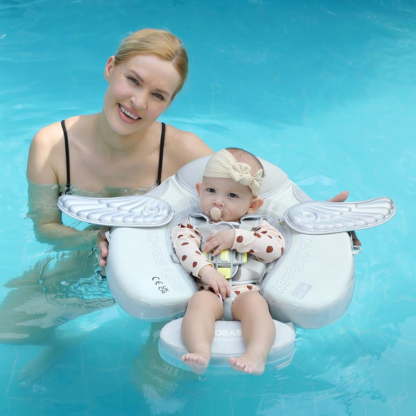 Mambobaby Baby Swim Float with Canopy, Non-Inflatable Solid Baby Float, Upgrade Soft Skin-Friendly Material Infant Swim Float