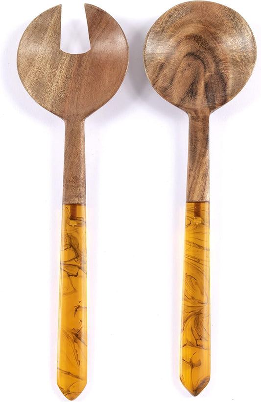Galapagos Wood Salad Servers with Resin Handle- Shiraleah
