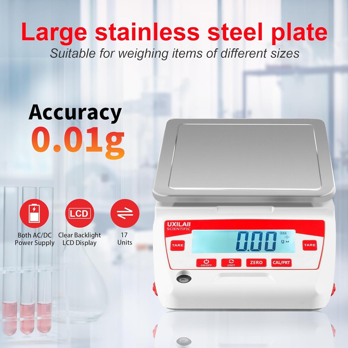 UXILAII SCIENTIFIC Lab Scale 3200g x 0.01g High Precision Electronic Analytical Balance 0.01g Accuracy Laboratory Balance Digtal Scale Gram Scale Jewelry Scale with 1Kg Calibration Weight