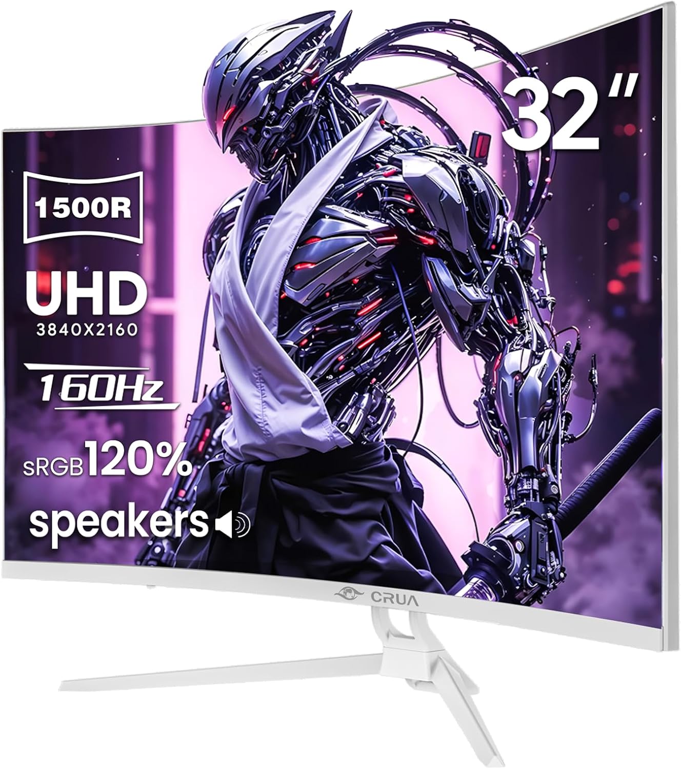 CRUA 32'' Curved Gaming Monitor, 160Hz/144Hz 4K UHD(3840 * 2160P) White Computer Monitor, 1500R VA Screen, Supports Freesync, 120% sRGB, Built-in Speakers, RGB Lighting, Wall Mountable,HDMI 2.1&DP 1.4
