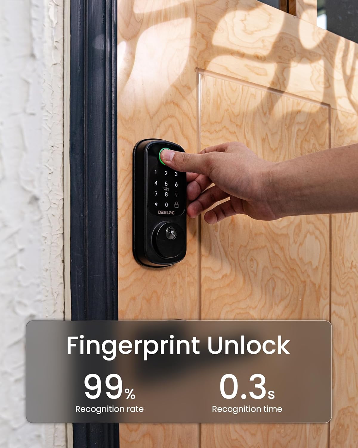 DESLOC B200 Fingerprint Smart Door Lock, Keyless Entry Door Lock, App Control, Easy Installation, Front Door Smart Deadbolt Lock, Touchscreen Keypad, Emergency Power Port, 12 Months Battery, IP54