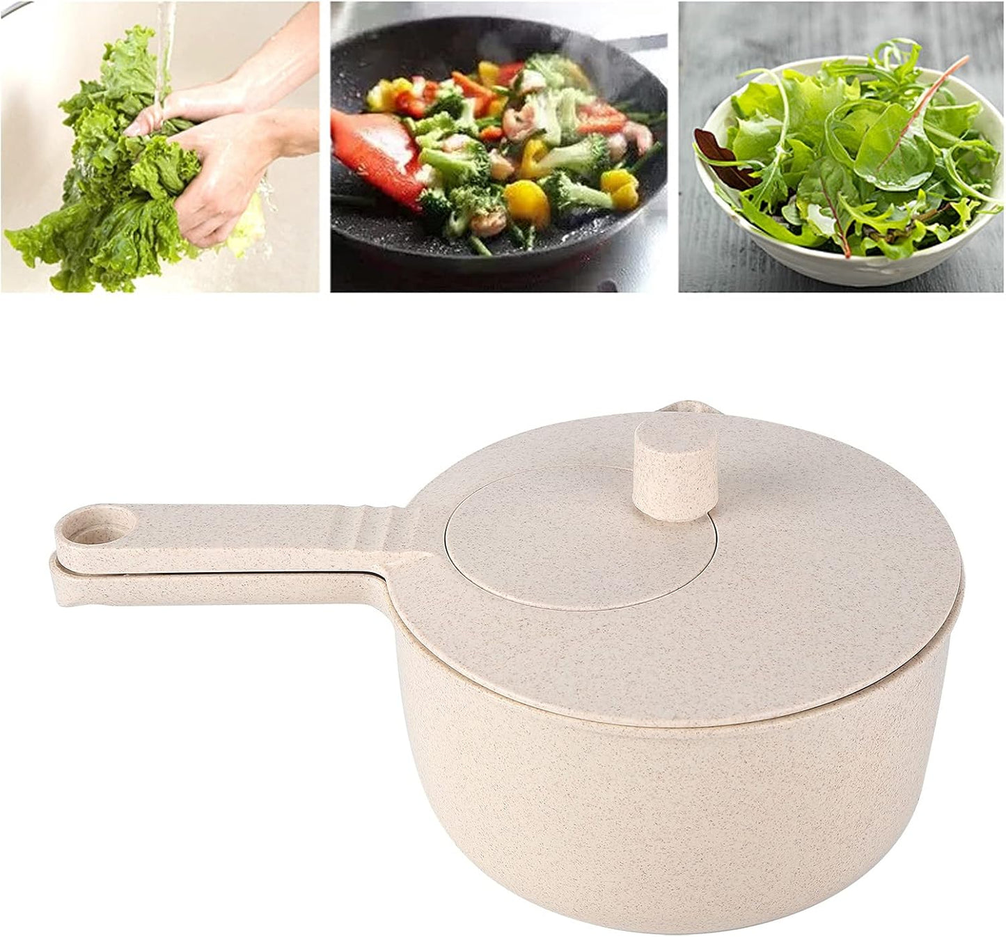 Salad Spinner, Lettuce Spinner with Bowl and Colander Manual Lettuce Dryer with Egg Strainer for Kitchen Manual Vegetables Rice Washin(Beige)