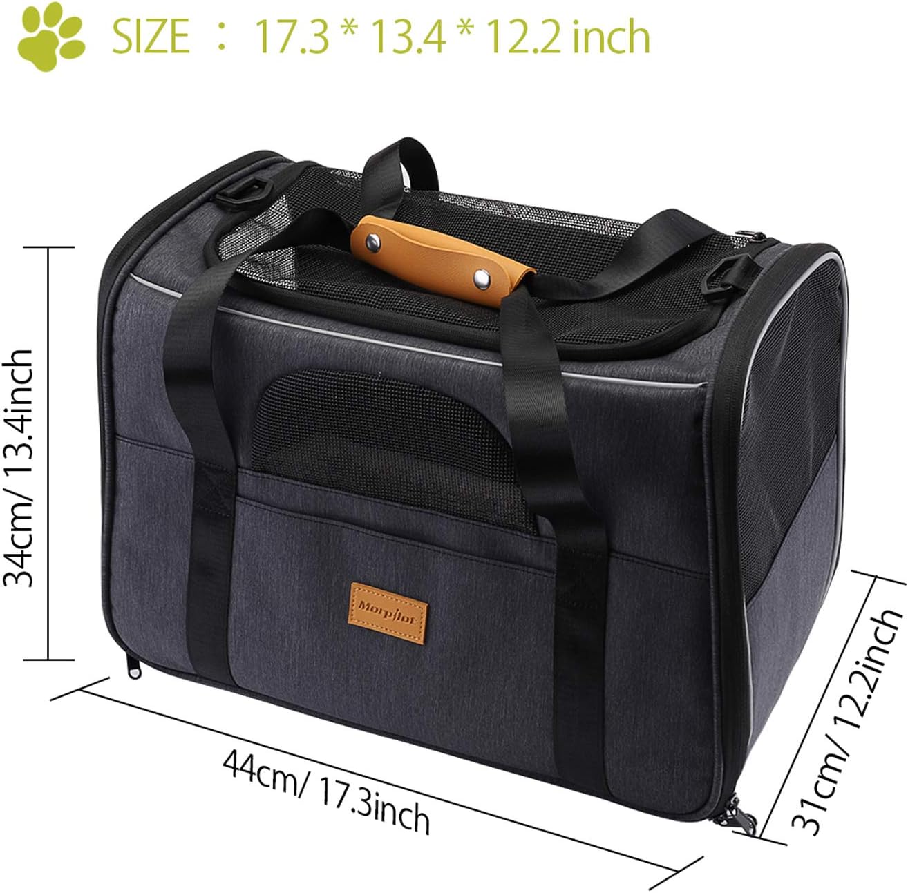 Morpilot Cat Carrier Soft - Portable Pet Carrier for Small or Medium Cats, Dogs and Puppy up to 14lbs, Airline Approved Dog Carrier with Safety Buckle - (Dark Gray)