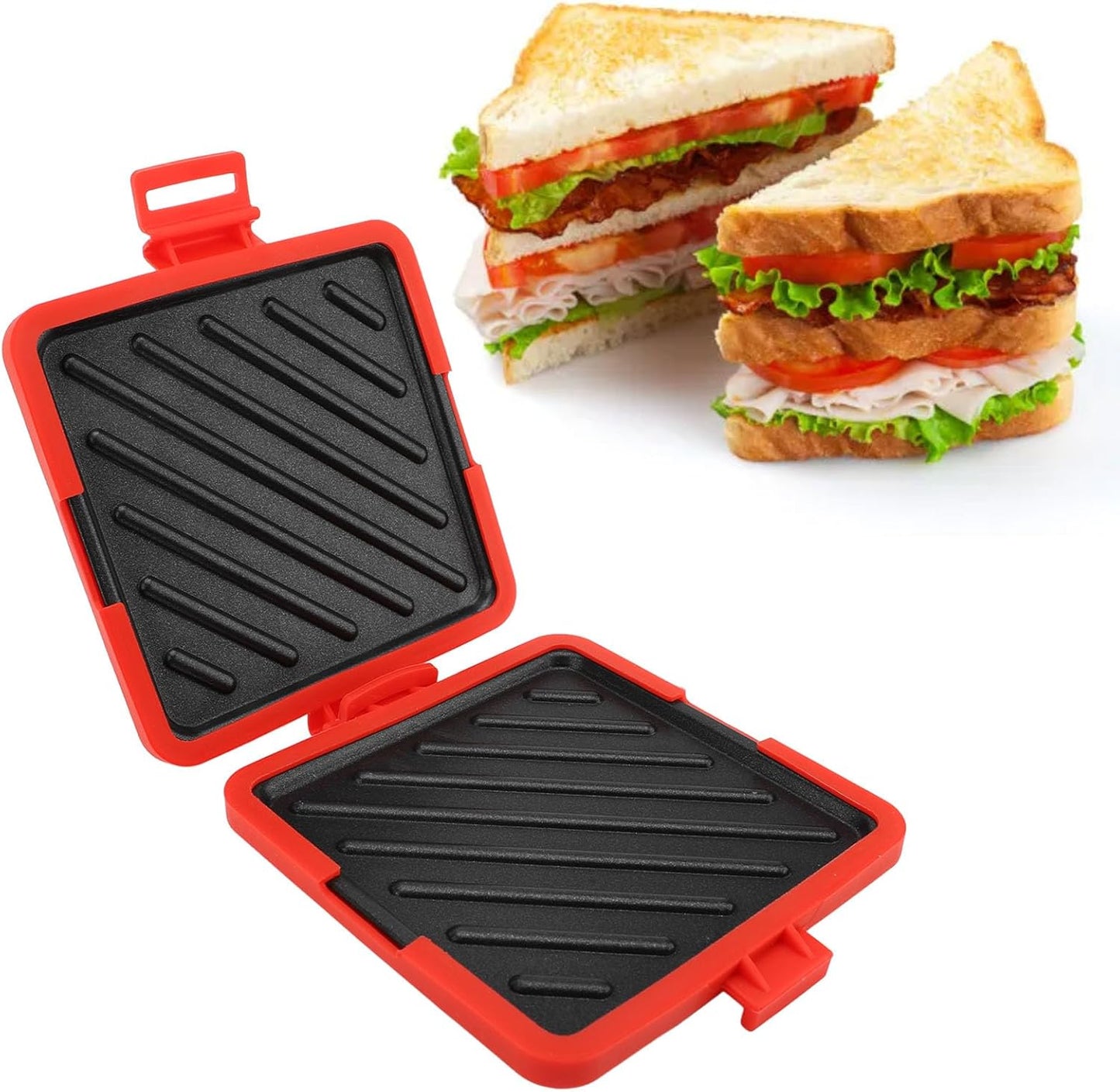 Microwave Toastie Maker, Grilled Cheese Sandwich Maker, Microwavable Toaster with Adjustable Silicone Straps No Electricity Cordless (Red)