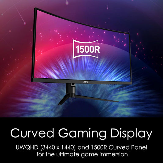 MSI Optix MAG342CQR 1500R Curvature 21:9 Aspect Ratio Narrow Bezel 1ms 3440x1440(UWQHD) 144Hz Refresh Rate Tilt/Swivel/Height/Pivot Adjustment 34" AMD Freesync Gaming Curved Monitor, Black, Pack of 1 - PuriLite