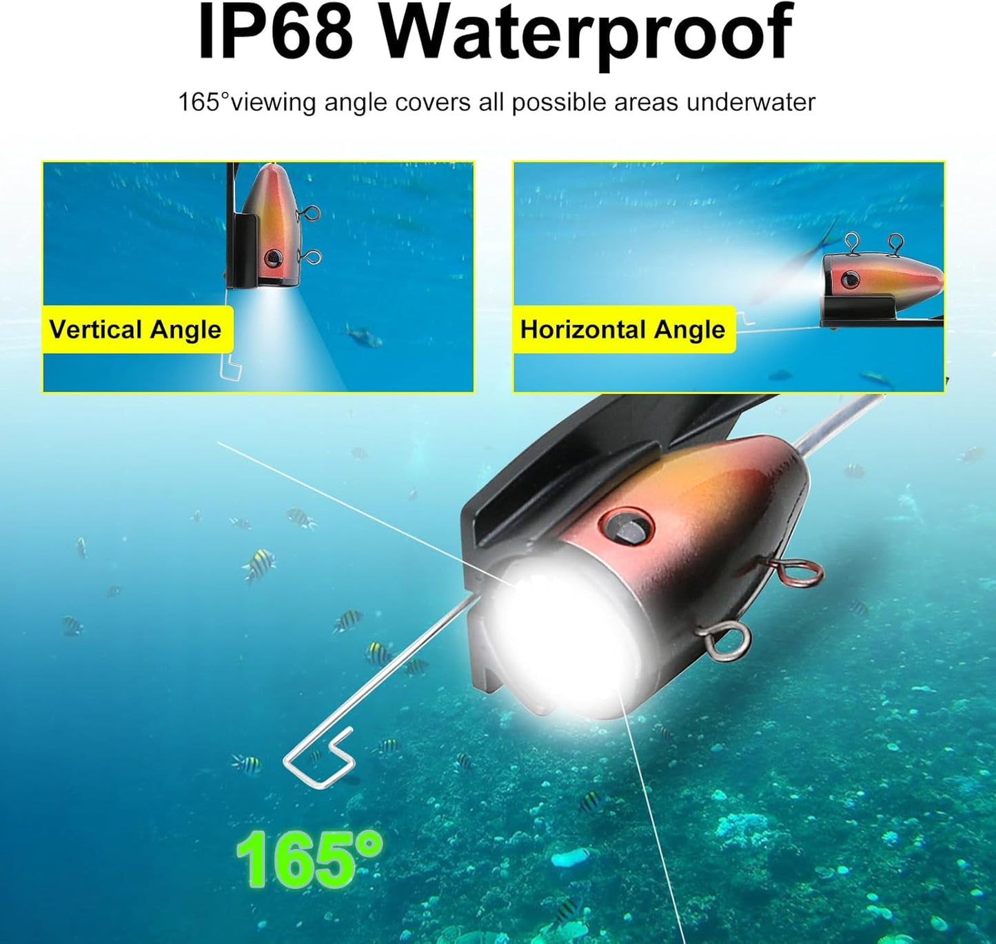 Underwater Fishing Camera for Rod, 5 Inch LCD Monitor with 1080P Portable Fish Finder, Adjustable LED White Light, 15M Cable Aluminum IP68 Camera for Ice Lake Sea Boat Kayak Fishing