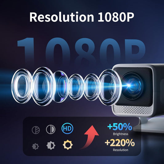 Tecaki Mini Projector Native 1080P, 4K Projector with WiFi and Bluetooth 5.2, Electric Focus & 180° Rotation, Portable Outdoor Projecteur Compatible with HDMI, USB, TV Stick, PS5 for Home, Outdoor Use - PuriLite