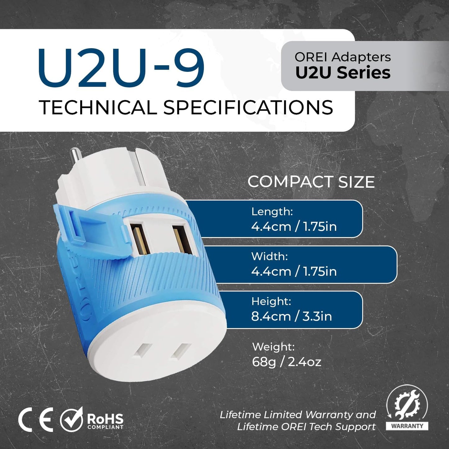 OREI South Africa, Botswana, Namibia Travel Plug Adapter with Dual USB - USA Input - Type M (U2U-10L), Will work with Cell Phones, Camera, Laptop, Tablets, iPad, iPhone