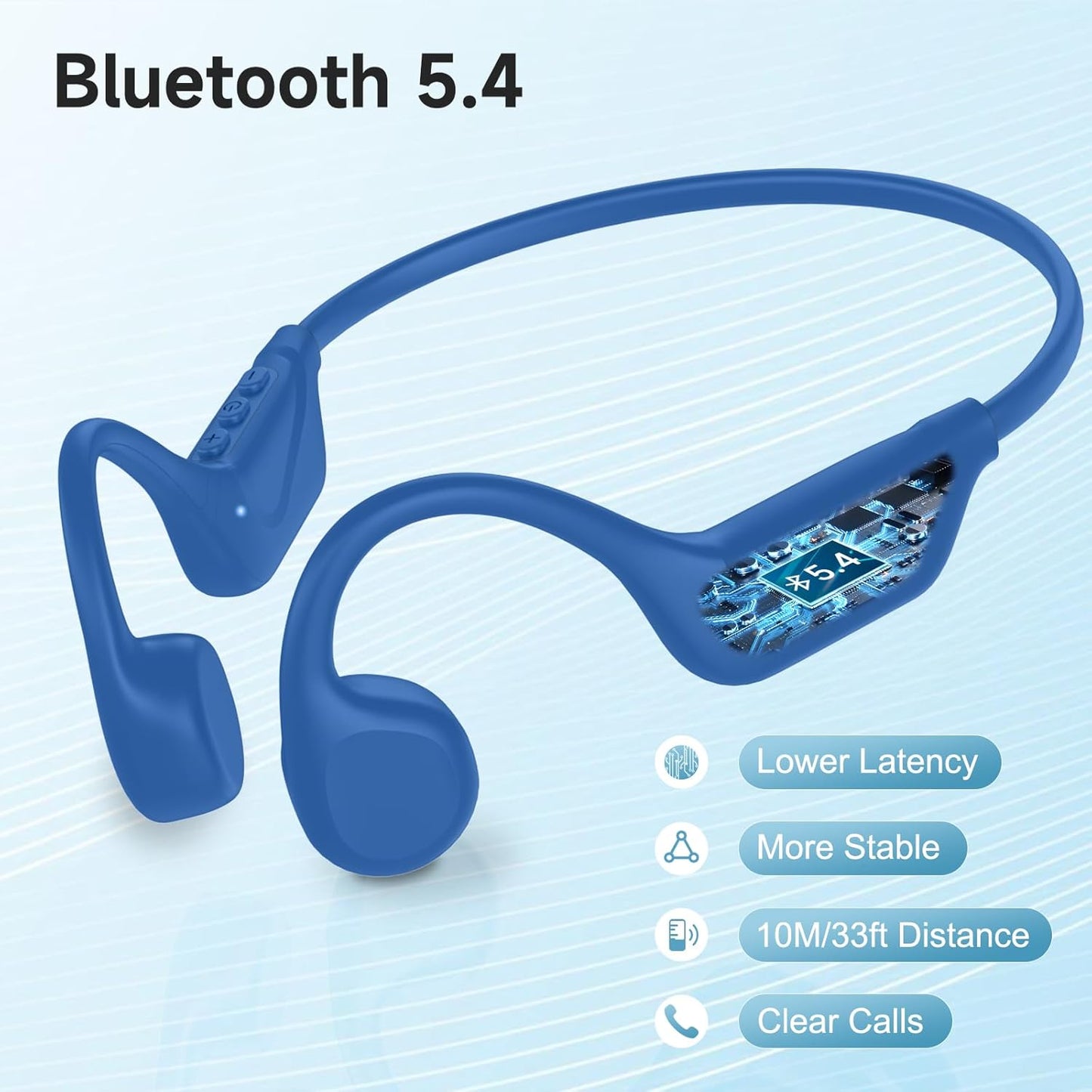 IFECCO Bone Conduction Headphones Bluetooth 5.4 - IPX5 Waterproof Bone Conduction Earbuds,Open Ear Wireless Sport Headphones for Running Workout Cycling (Blue)
