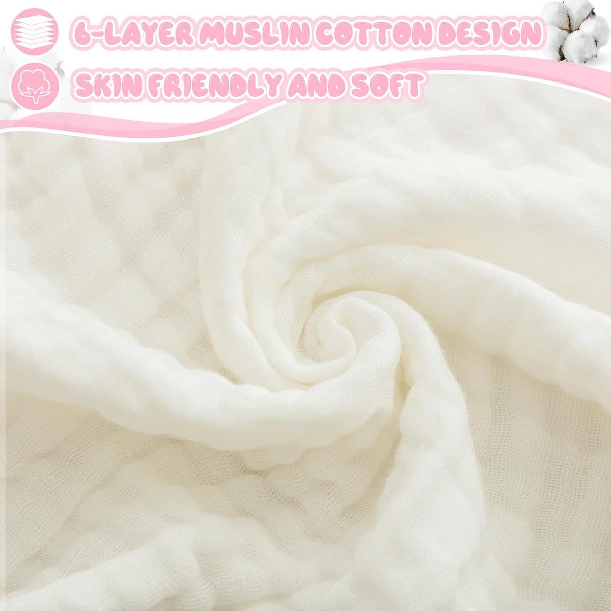 Preboun 6 Pcs Muslin Baby Bath Towel with Hood 6 Layers Cute Hooded Baby Towels Cotton Absorbent Baby Hooded Towel for Newborn Kids Girl Infant Boys Toddler Shower Gift Supplies (Multicolor)