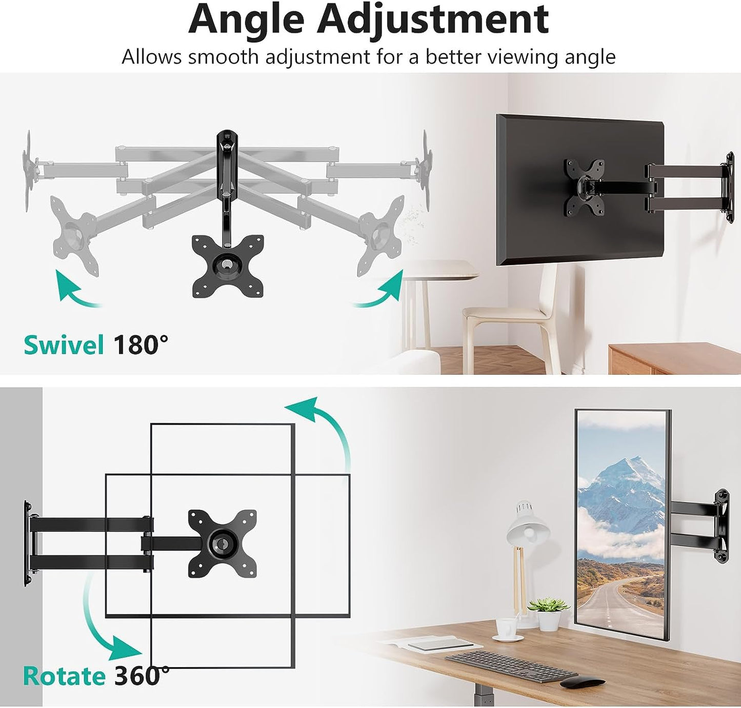 WALI TV Wall Mount, Swivel Tilt Rotate Full Motion TV Mount with Articulating 15" Extension Arm for Most 13-32 Inch LED LCD Flat Curved Screen TVs & Monitors, Mounting Holes up to 100x100mm, Black