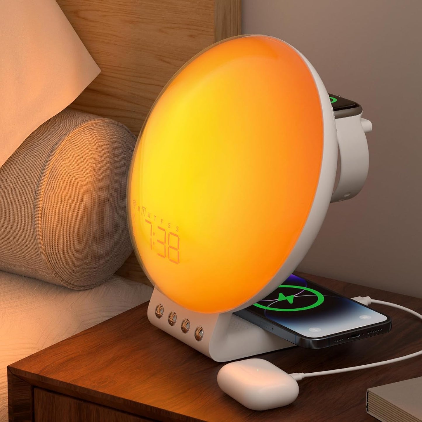 Sunrise Alarm Clock for Heavy Sleepers, Wake Up Light with Sunrise/Sunset Simulation, Dual Alarms & Natural Sounds, Snooze & Sleep Aid, FM Radio, 7 Colors Night Light for Bedroom, Ideal for Gift