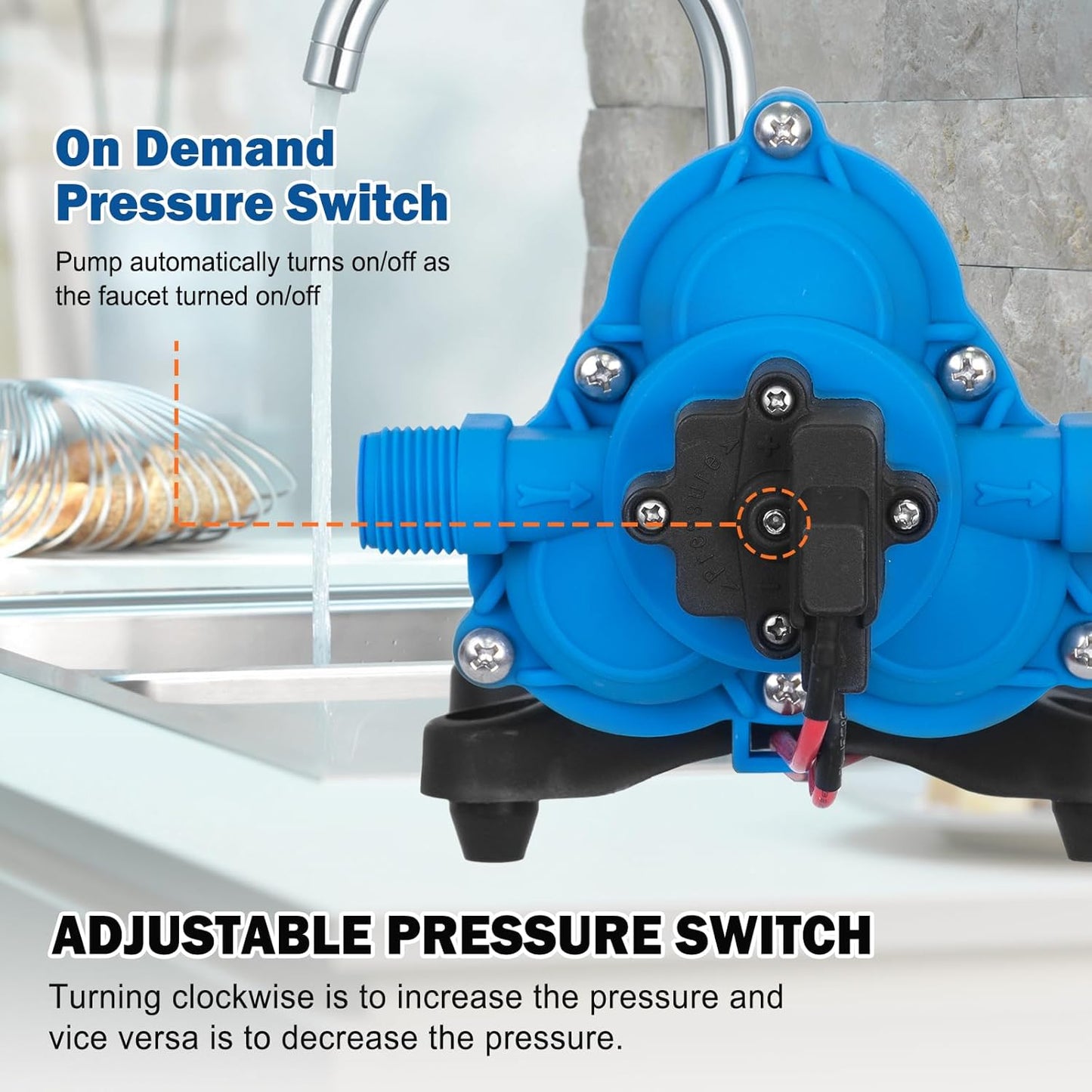 DC HOUSE 12V RV Fresh Water Pump 3.0GPM 45 PSI 12Volt DC Water Pressure Diaphragm Pump On Demand for Camper Trailer Off-Grid Cottage Yacht House