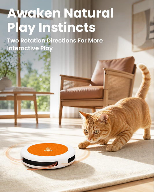 Interactive Cat Toys for Indoor Cats, Automatic Cat Toy with Tap to Wake & Auto Restart Modes, Battery Powered Self Play Toy with Replaceable Swinging String for Hunting & Daily Exercise