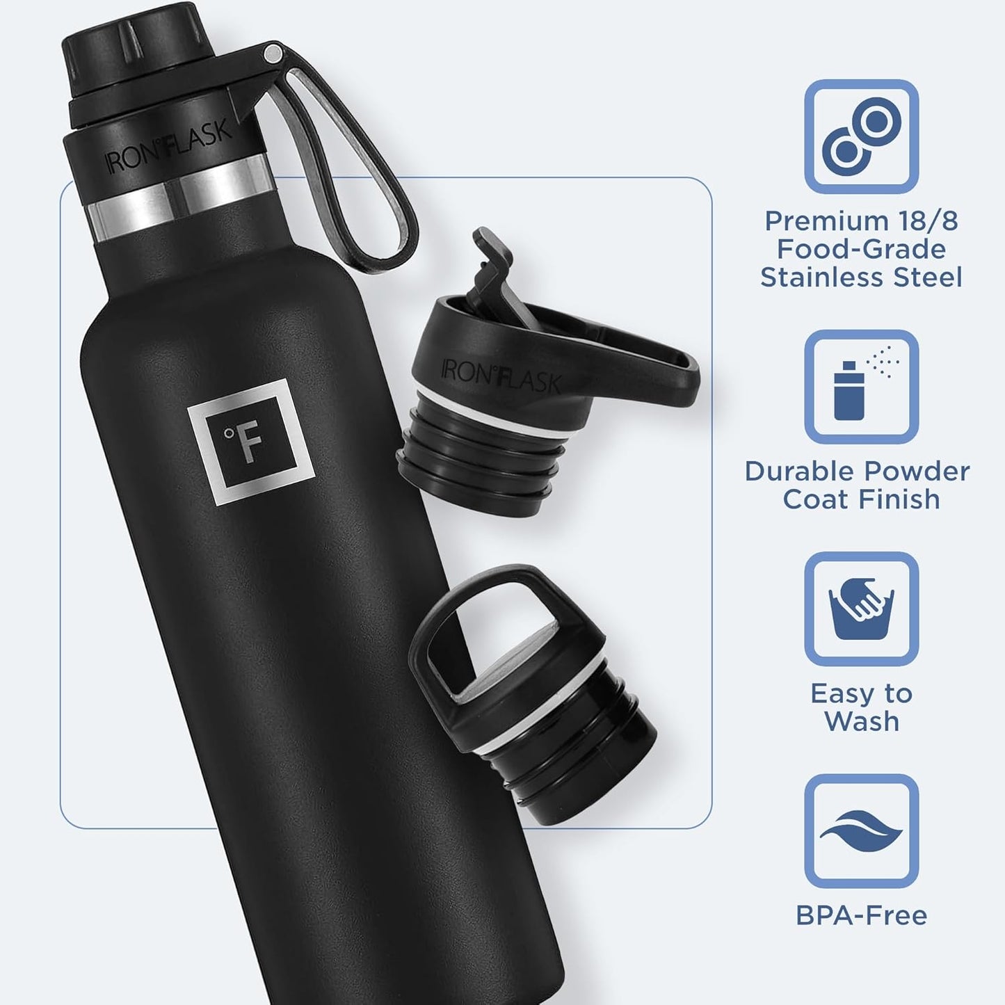 Camping & Hiking Hydration Canteens - 24oz 3 Lids (Narrow Straw/Spout Lid) Leak Proof Vacuum Insulated Stainless Steel - Hot & Cold Double Walled Sports Water Bottle