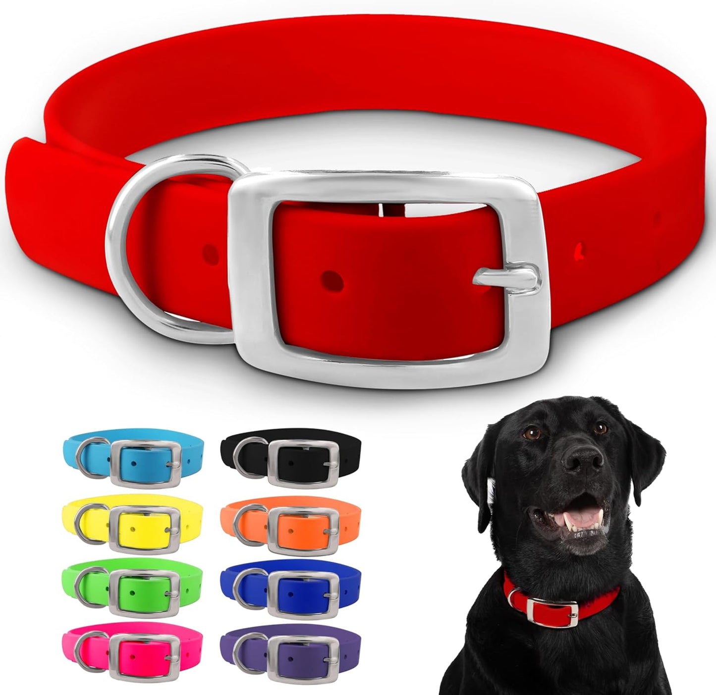 Regal Dog Products Medium Yellow Waterproof Dog Collar with Heavy Duty Double Buckle & D Ring | Vinyl Coated, Custom Fit, Adjustable Biothane Dog Collar | Chew Resistant Waterproof Collar for Dogs