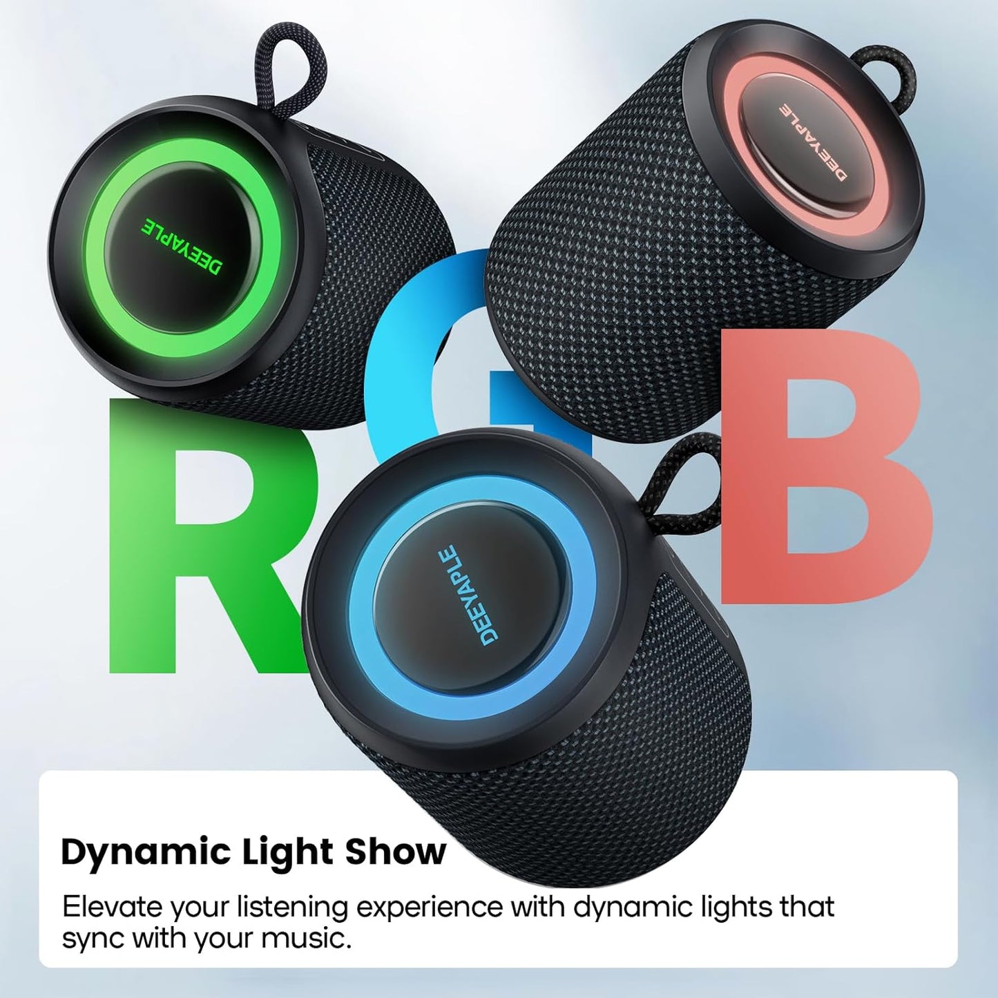 Deeyaple Portable Bluetooth Speaker, IP67 Waterproof Mini Bluetooth Speaker Wireless V5.3 with Stereo Sound,All Day,TWS Pairing,LED Light,Gift for him/her (Black)