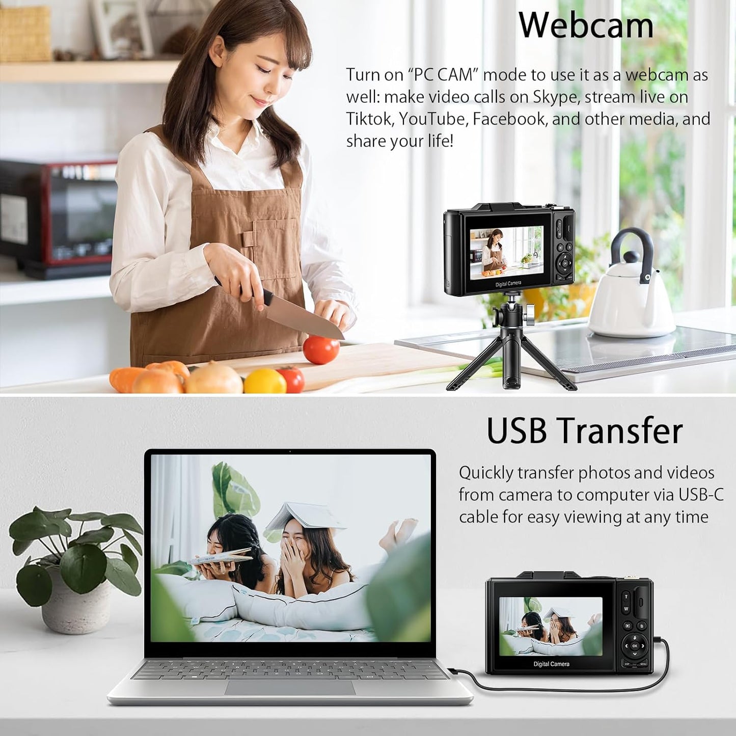 4K Digital Camera - 64MP Point and Shoot Digital Cameras for YouTube - 3.0'' Flip Screen 18X Zoom AutoFocus Vlogging Camera for Photography - Compact Video Camera with 2 Batteries, 32G SD Card