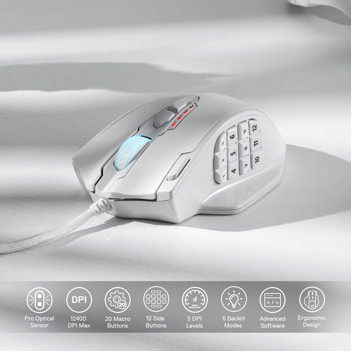 Redragon M913 Impact Elite Wireless Gaming Mouse, 16,000 DPI Wired/Wireless RGB Mouse with 16 Programmable Buttons, 45 Hr Battery and Pro Optical Sensor, 12 Side Buttons MMO Mouse