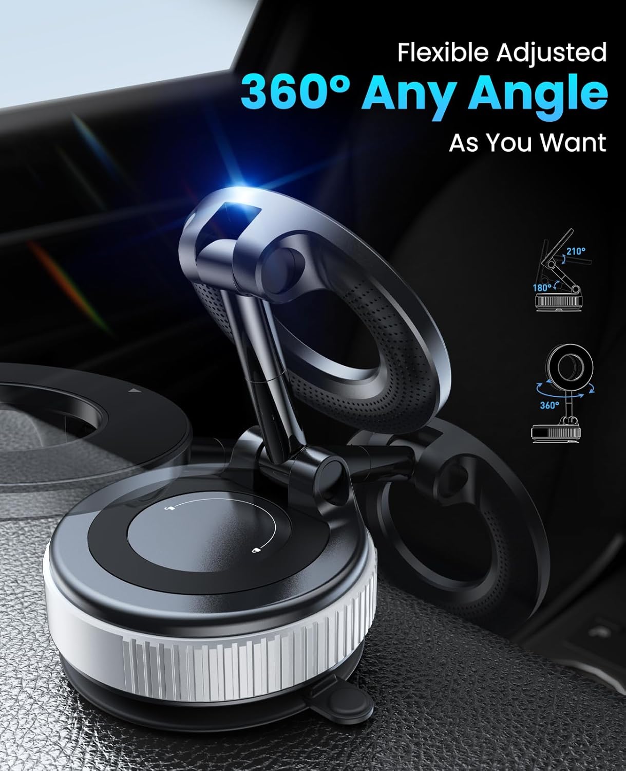 Jononser Vacuum Magnetic Suction Cup Phone Mount for Magsafe, 360° Adjustable Magnetic Phone Holder, Pocket Size Foldable Portable Cell Phone Holders for Your Car for All Smartphones & All Car Models