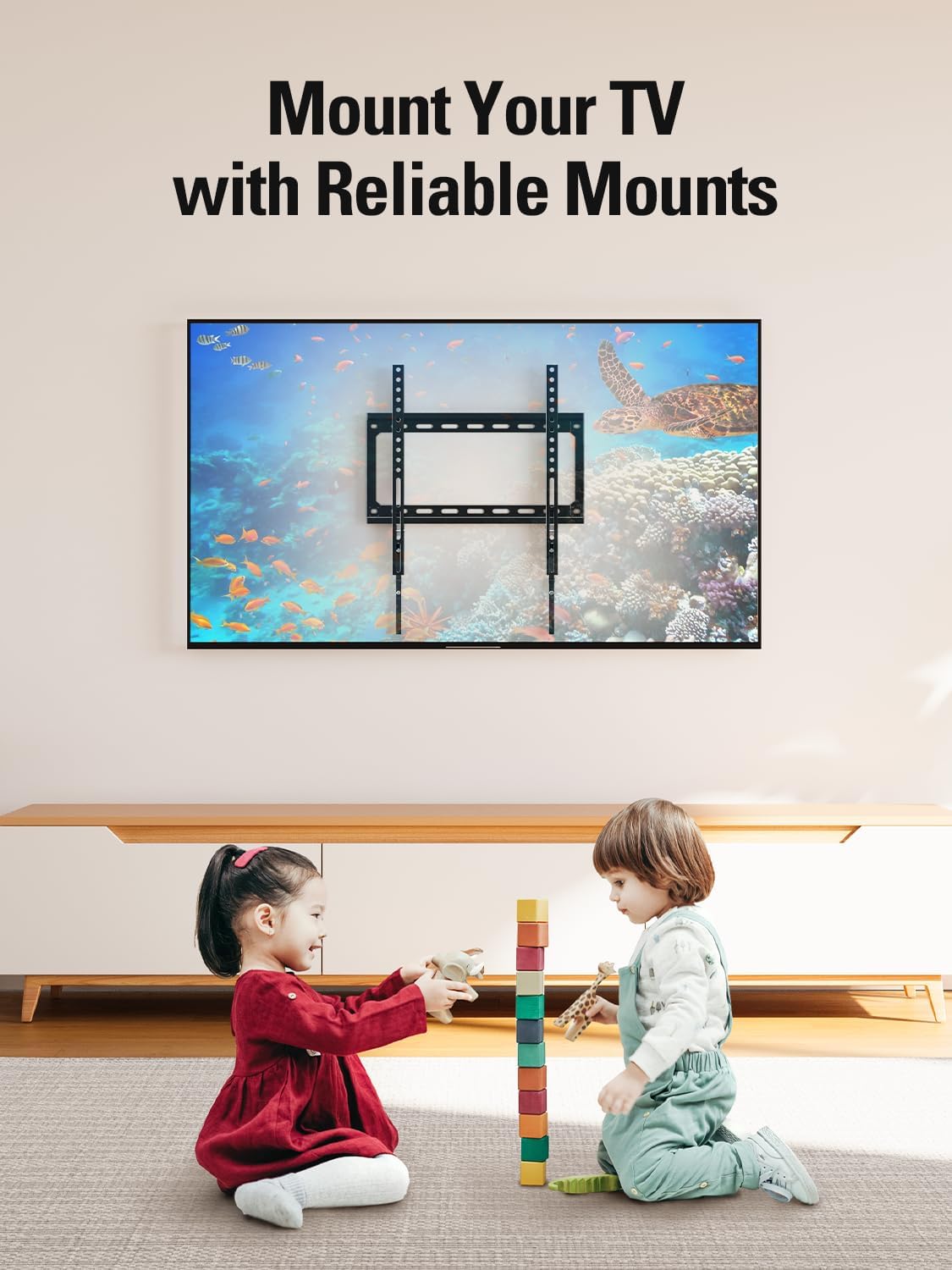Mounting Dream TV Wall Mounts for Most 26-55" LED, LCD, Plasma TVs, Low Profile TV Mount fits 12", 16" Wood Studs, Fixed TV Bracket up To VESA 400 x 400mm and 100 LBS Loading Capacity MD2361-K