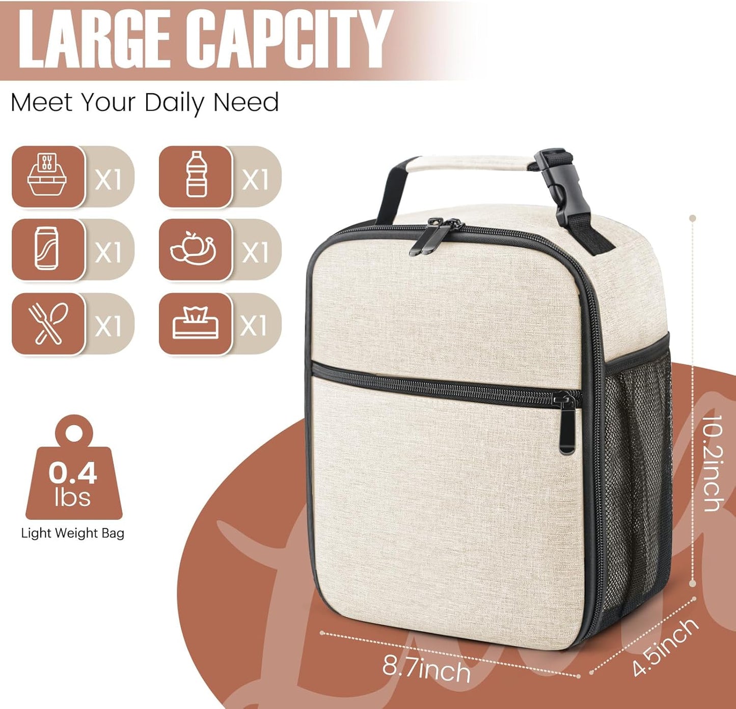 Lunch Bag for Men/Women, Reusable Lunch Box for Adult, Small Insulated Lunch Box, Lunch Tote Bag for Office, Work, Picnic