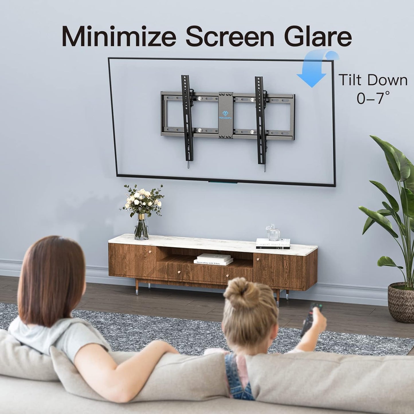 PERLESMITH Tilt TV Wall Mount for 37-82 Inch Flat Curved TVs up to 132lbs, Large Low Profile Tilting TV Mount max VESA 600x400mm, Ultra Slim Space Saving wall mount tv bracket Fits 16”- 24” Wood Studs
