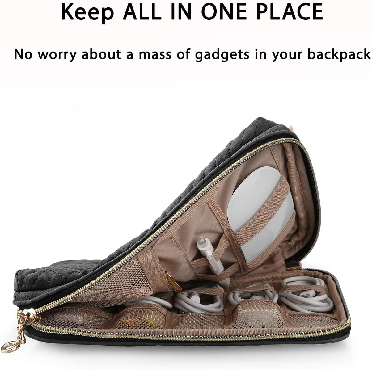 BAGSMART Electronic Organizer, Travel Cable Organizer Double Layer Electronics Accessories Cases Portable for Tablet 7.9", USB Drive, Cords, Black