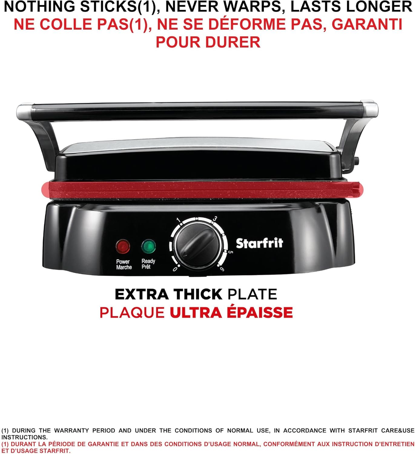 Starfrit The Rock Panini Press - Rock.Tec Non-Stick Reversible Plate - Opens 180 Degrees - Adjustable Temperate Control