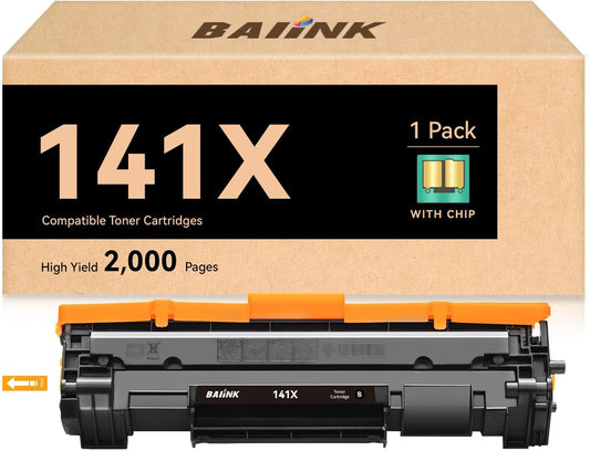 BAIINK 141X Toner Cartridge Black (with chip) Replacement for HP 141A W1410A 141X W1410X Compatible with Pro M110w MFP M140w M139 (1 Black) - PuriLite